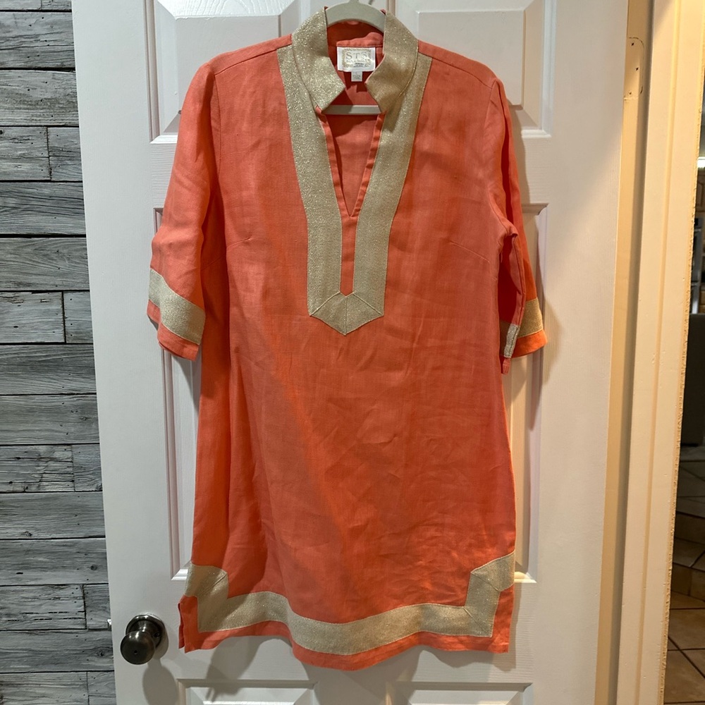 Sail to Sable Women’s Sherbert with Gold Trim Linen Dress